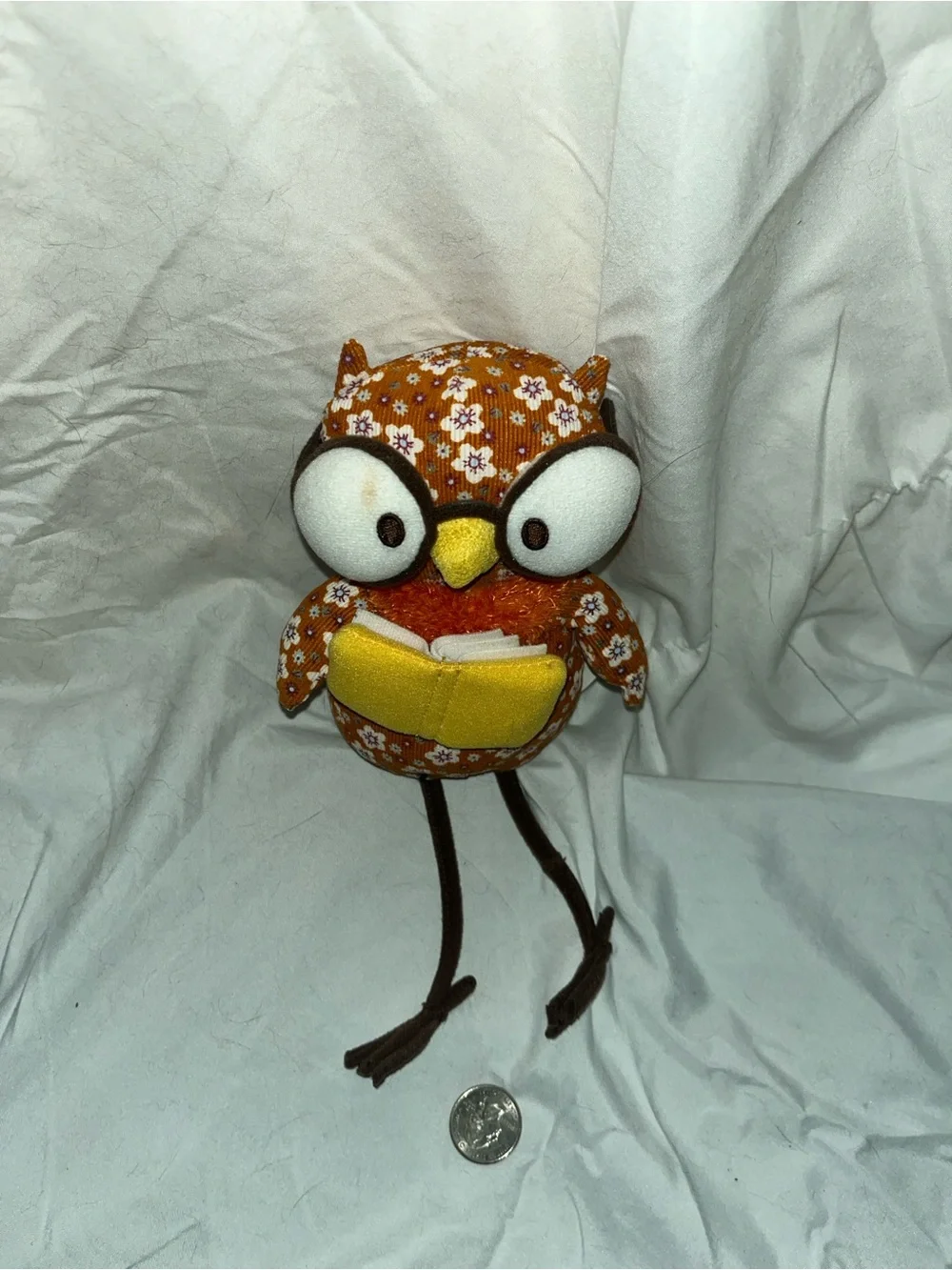 Starbucks Plush Floral Reading Book Owl Plus Glasses Orange Floral pattern